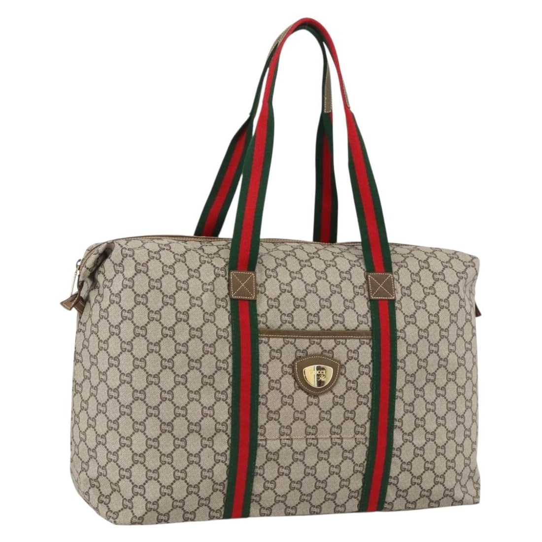 Gucci Sherry Line GG Plus Supreme PVC Tote in Beige Red Green: Gucci Sherry Line GG Plus Supreme PVC Tote in Beige Red Green Gucci GG Plus Supreme Web Sherry Line tote bag in beige, red, and green with PVC leather and GG canvas construction. This women's tote is 