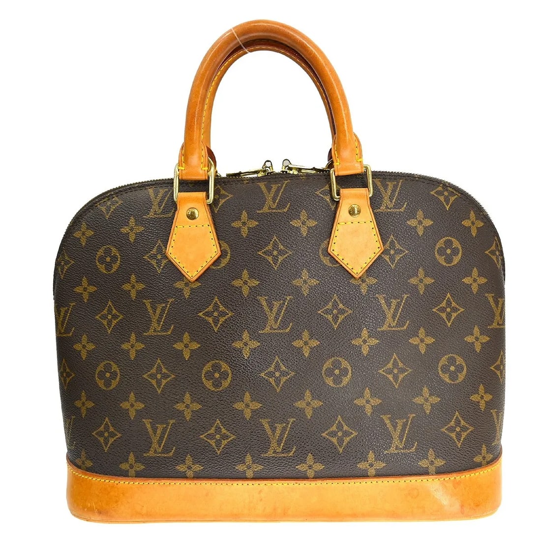 Louis Vuitton Alma Handbag in Brown Monogram Canvas: Louis Vuitton Alma Handbag in Brown Monogram Canvas Vintage Louis Vuitton Alma handbag in brown monogram canvas. This classic structured bag is made in France and remains in good condition with visibl