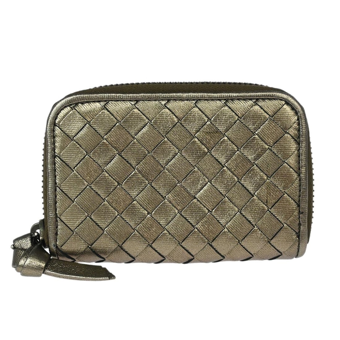 Bottega Veneta Intrecciato Bronze Leather Pouch Wallet for Men: Bottega Veneta Intrecciato Bronze Leather Pouch Wallet for Men Vintage Bottega Veneta coin case wallet in bronze leather with the brand's Intrecciato woven design. Made in Italy, this men's pouch wall
