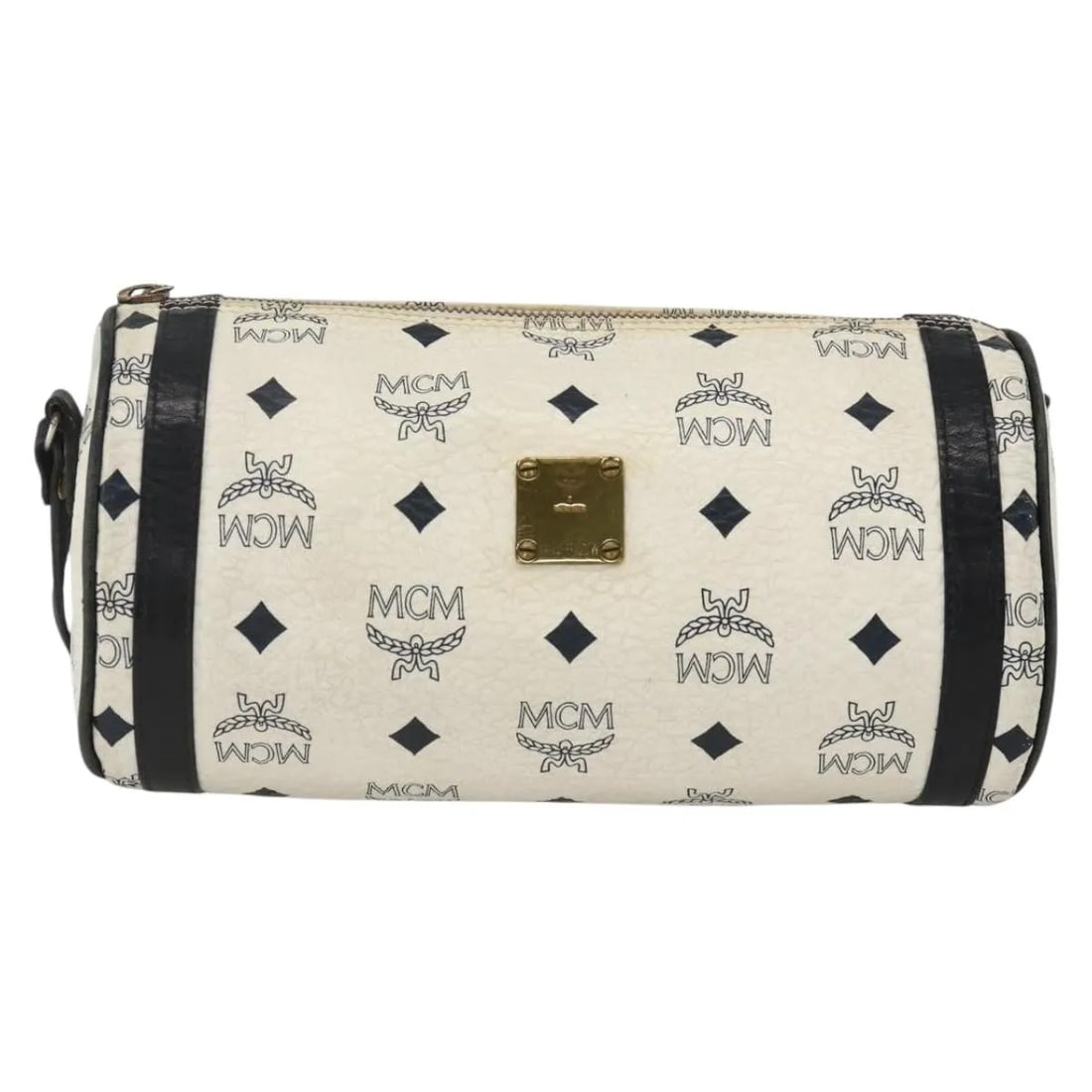 MCM Visetos white leather handbag 23cm x 10cm x 12cm: MCM Visetos white leather handbag 23cm x 10cm x 12cm MCM Visetos leather bag in white with a good vintage condition and honest wear. The exterior shows light wear with corner rubbing and some loss of 