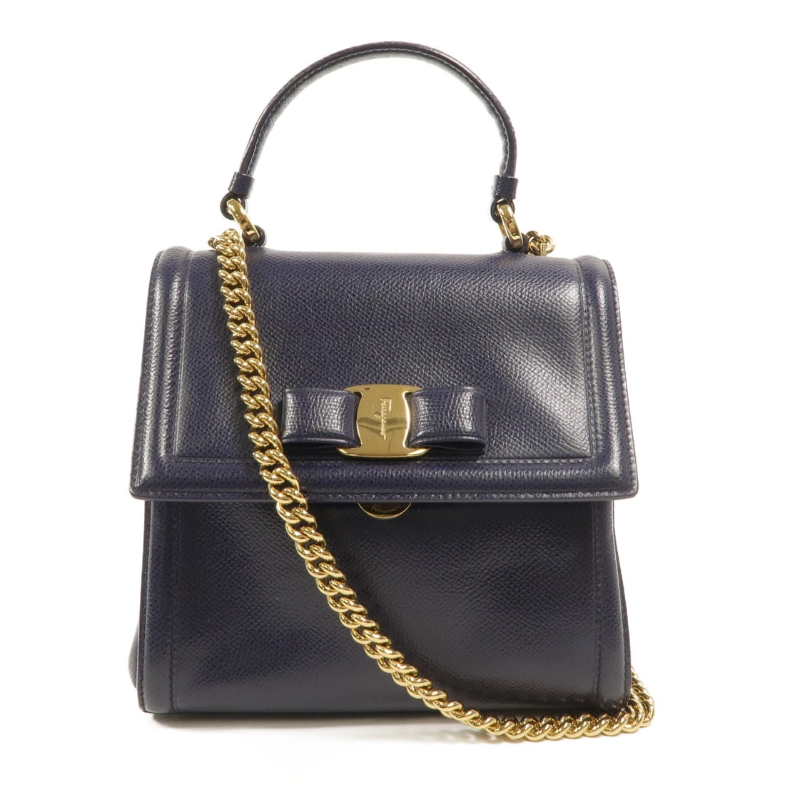 Salvatore Ferragamo 2way Shoulder Bag Blue Calfskin Chain Strap: Salvatore Ferragamo 2way Shoulder Bag Blue Calfskin Chain Strap Salvatore Ferragamo 2-way shoulder bag in blue calfskin leather. Designed for women, this versatile bag shows reasonable wear and tear c