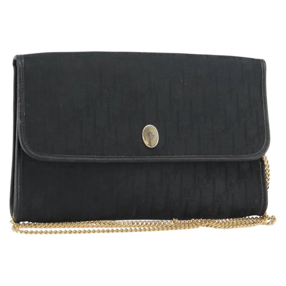 Christian Dior Vintage Chain Flap Shoulder Bag Diorissimo Canvas Black: Christian Dior Vintage Chain Flap Shoulder Bag Diorissimo Canvas Black This Christian Dior vintage chain flap shoulder bag features the iconic Diorissimo canvas in black. Designed for women, it includ