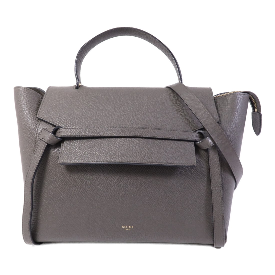 CELINE Belt Bag Gray Calfskin 2 Way Shoulder Bag: CELINE Belt Bag Gray Calfskin 2 Way Shoulder Bag This CELINE 2-way shoulder belt bag is crafted from gray calfskin leather, offering a versatile design that can be worn as a shoulder bag or carried by