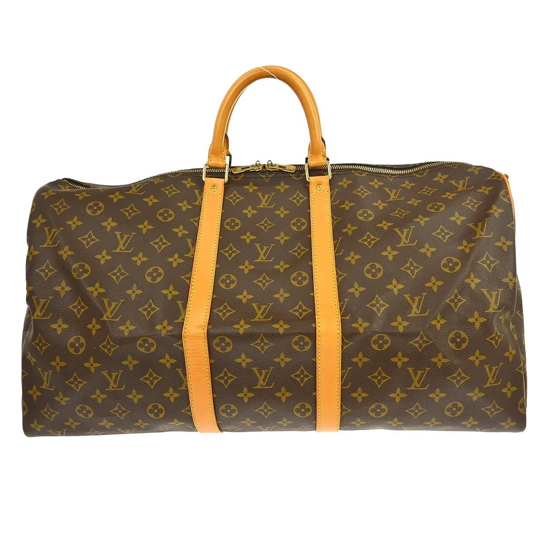 Louis Vuitton Keepall Bandouliere travel bag in monogram canvas: Louis Vuitton Keepall Bandouliere travel bag in monogram canvas Louis Vuitton Keepall Bandouliere in brown monogram canvas. This unisex travel bag is in good condition with visible wear, including scu
