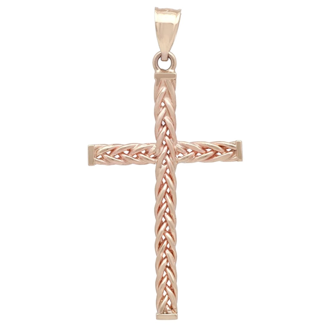Rachel Koen 14K Yellow Gold Chain Link Cross Pendant Handmade: Rachel Koen 14K Yellow Gold Chain Link Cross Pendant Handmade This exquisite cross pendant by Rachel Koen is crafted from lustrous 14K yellow gold, showcasing a unique chain link texture. Measuring 1.