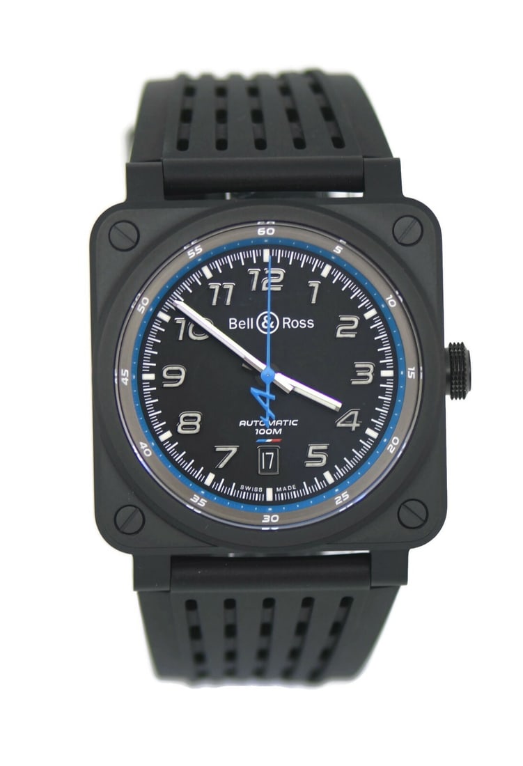 Bell & Ross Aviation Alpine Black Ceramic Watch BR0392-A522 with Box and Papers: Bell & Ross Aviation Alpine Black Ceramic Watch BR0392-A522 with Box and Papers Experience the precision of aviation-inspired timekeeping with the Bell & Ross Aviation Alpine Black Ceramic Watch BR039