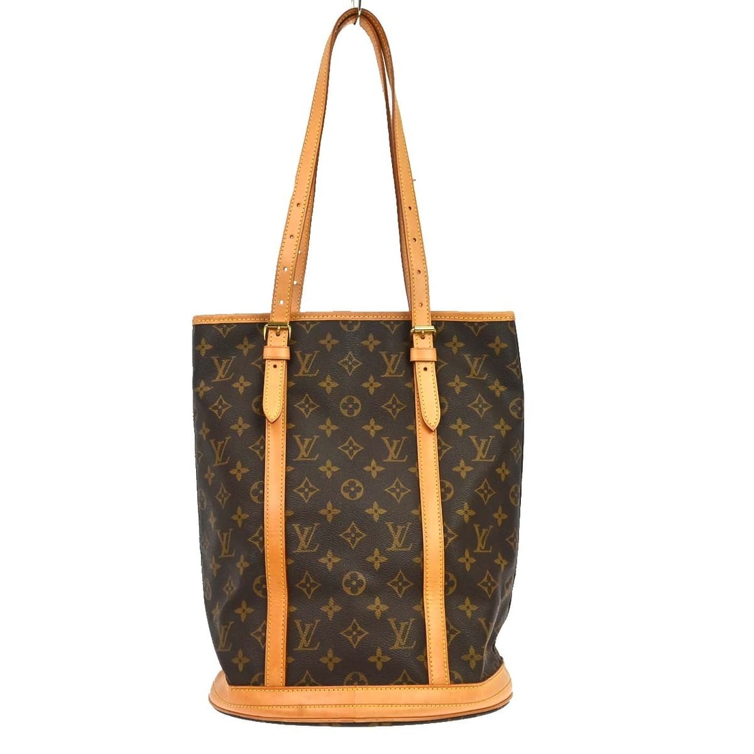 Louis Vuitton Petite Bucket GM Monogram Canvas Shoulder Tote M42236: Louis Vuitton Petite Bucket GM Monogram Canvas Shoulder Tote M42236 Vintage Louis Vuitton Monogram Bucket GM tote bag in brown monogram canvas with leather trim and shoulder straps. This open-top tote