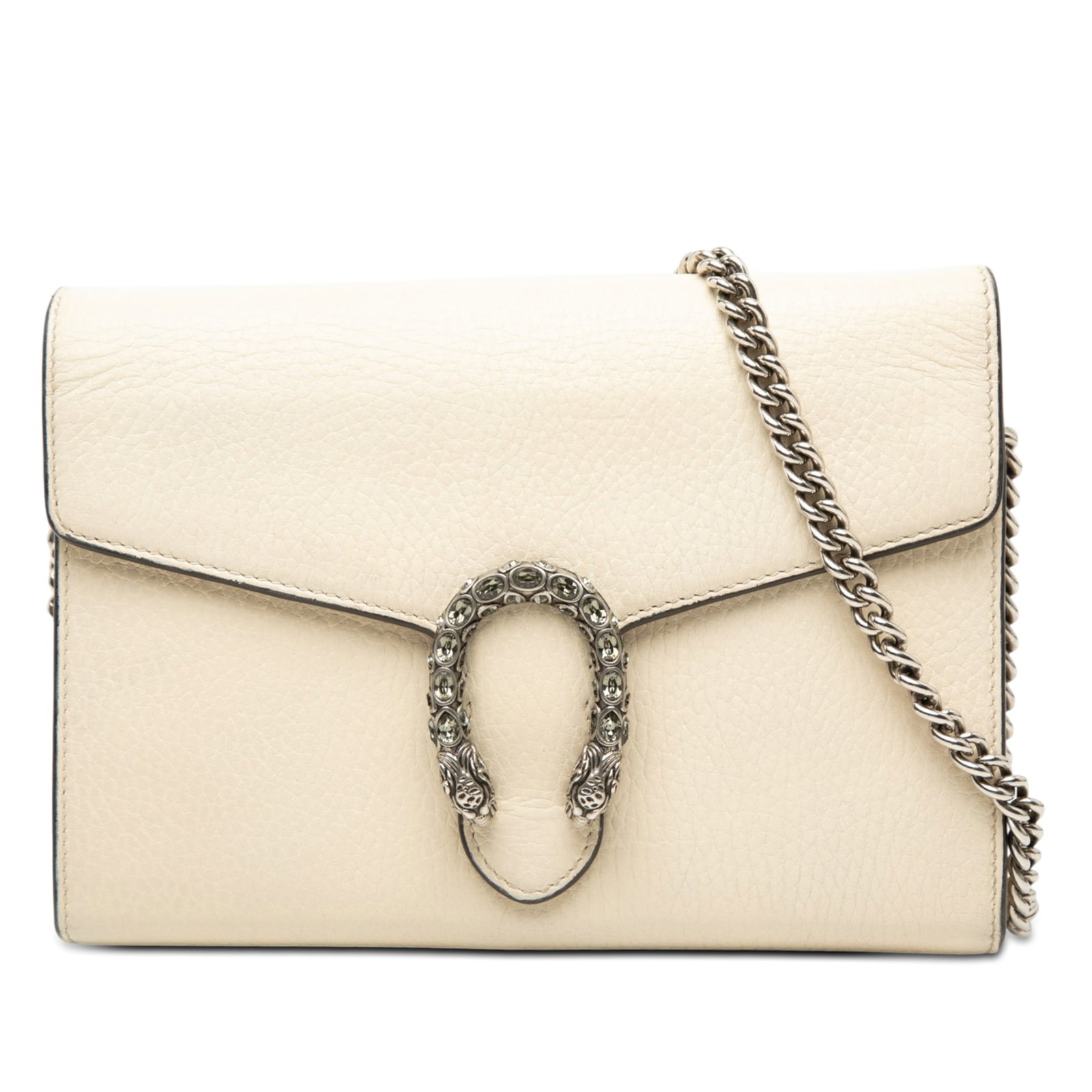 Gucci Dionysus Wallet on Chain Brown Calfskin Leather: Gucci Dionysus Wallet on Chain Brown Calfskin Leather Gucci Dionysus wallet on chain in brown calfskin leather with a front flap and snap button closure. The design includes a chain link shoulder stra
