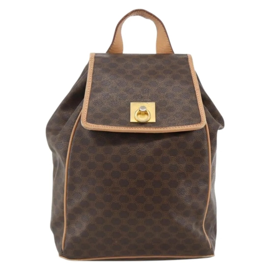 Celine Macadam coated canvas drawstring flap backpack: Celine Macadam coated canvas drawstring flap backpack This Celine Vintage Drawstring Flap Backpack is crafted from brown Macadam coated canvas and features leather trim. Designed for unisex use, it ha