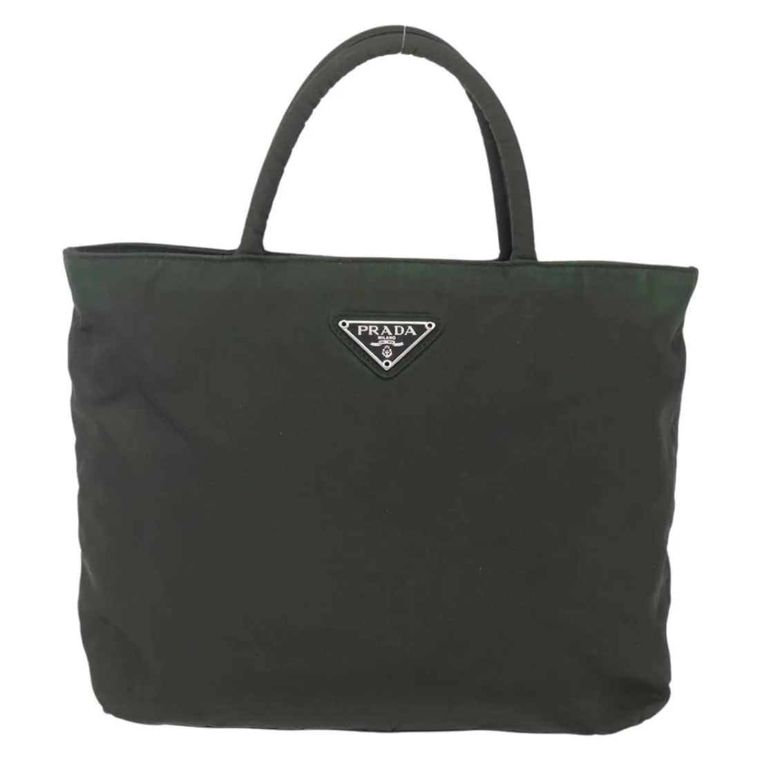Prada Vintage Zip Nylon Handbag in Khaki Made in Italy: Prada Vintage Zip Nylon Handbag in Khaki Made in Italy This Prada vintage zip handbag for women is crafted from khaki nylon and features a zip closure. It shows signs of wear including surface shape l