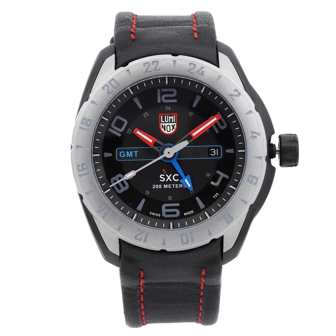 Luminox Space SXC GMT 45mm PVD Black Dial Quartz Watch: Luminox Space SXC GMT 45mm PVD Black Dial Quartz Watch The Luminox Space SXC GMT is a sophisticated wristwatch designed for those who appreciate both style and functionality. Featuring a striking blac