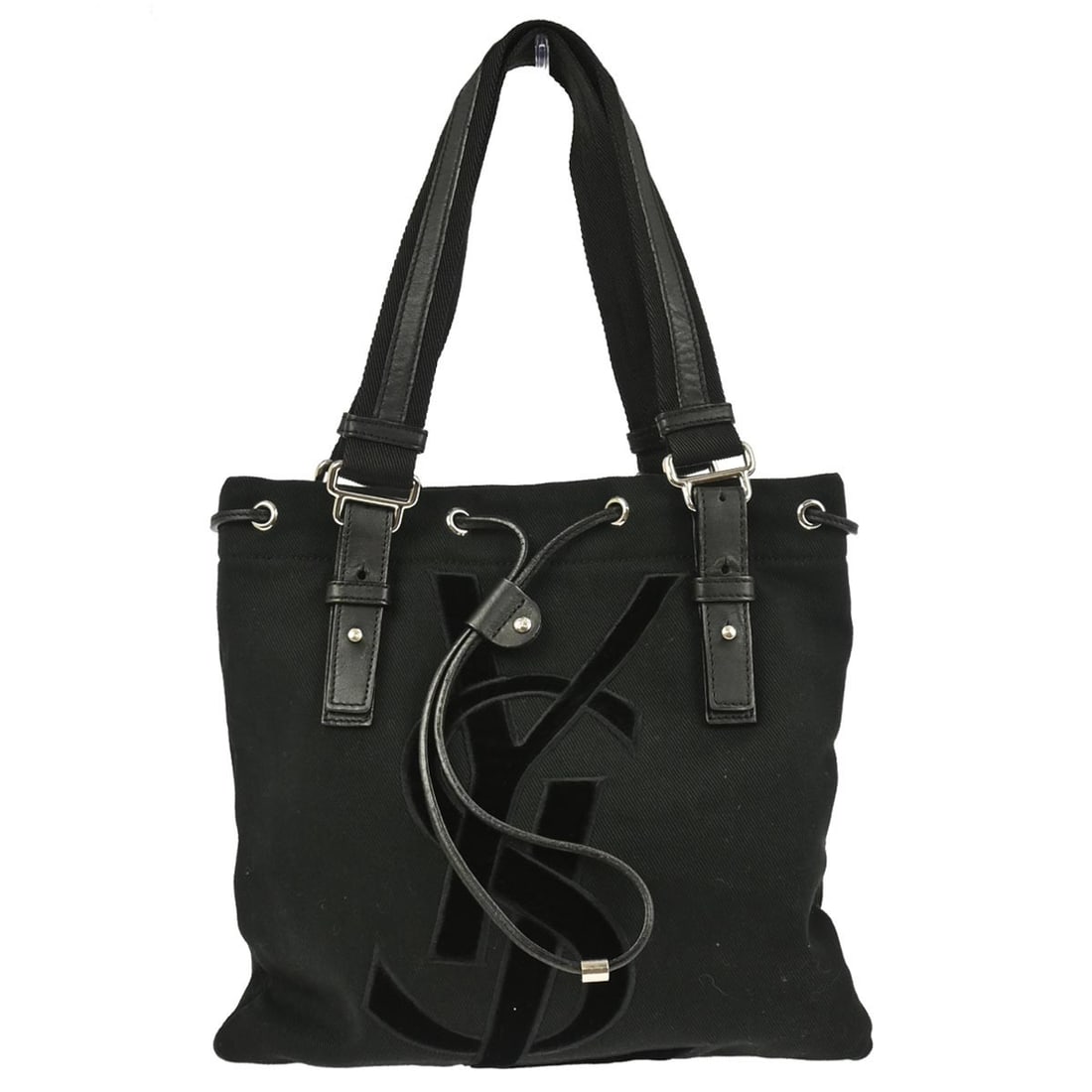 Saint Laurent Kahala Small Black Canvas Leather Tote: Saint Laurent Kahala Small Black Canvas Leather Tote Yves Saint Laurent Kahala tote bag in black canvas and leather. This small women's tote features logo accents, inner storage with one zip pocket, a