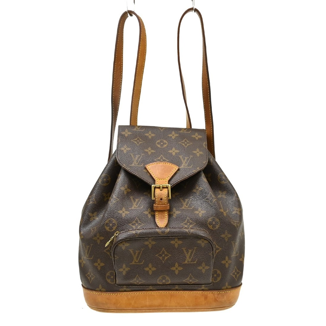 Louis Vuitton Montsouris MM Monogram Canvas Backpack M51136: Louis Vuitton Montsouris MM Monogram Canvas Backpack M51136 Vintage Louis Vuitton Montsouris MM backpack in brown Monogram canvas with leather trim. This medium backpack features a flap buckle and dra