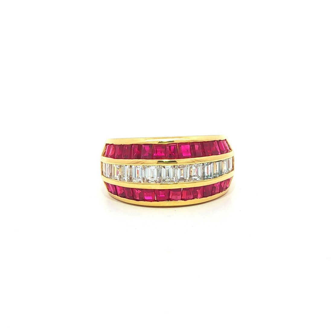 18k Yellow Gold Ruby Diamond Wide Band Ring Size 5 (1 of 12)