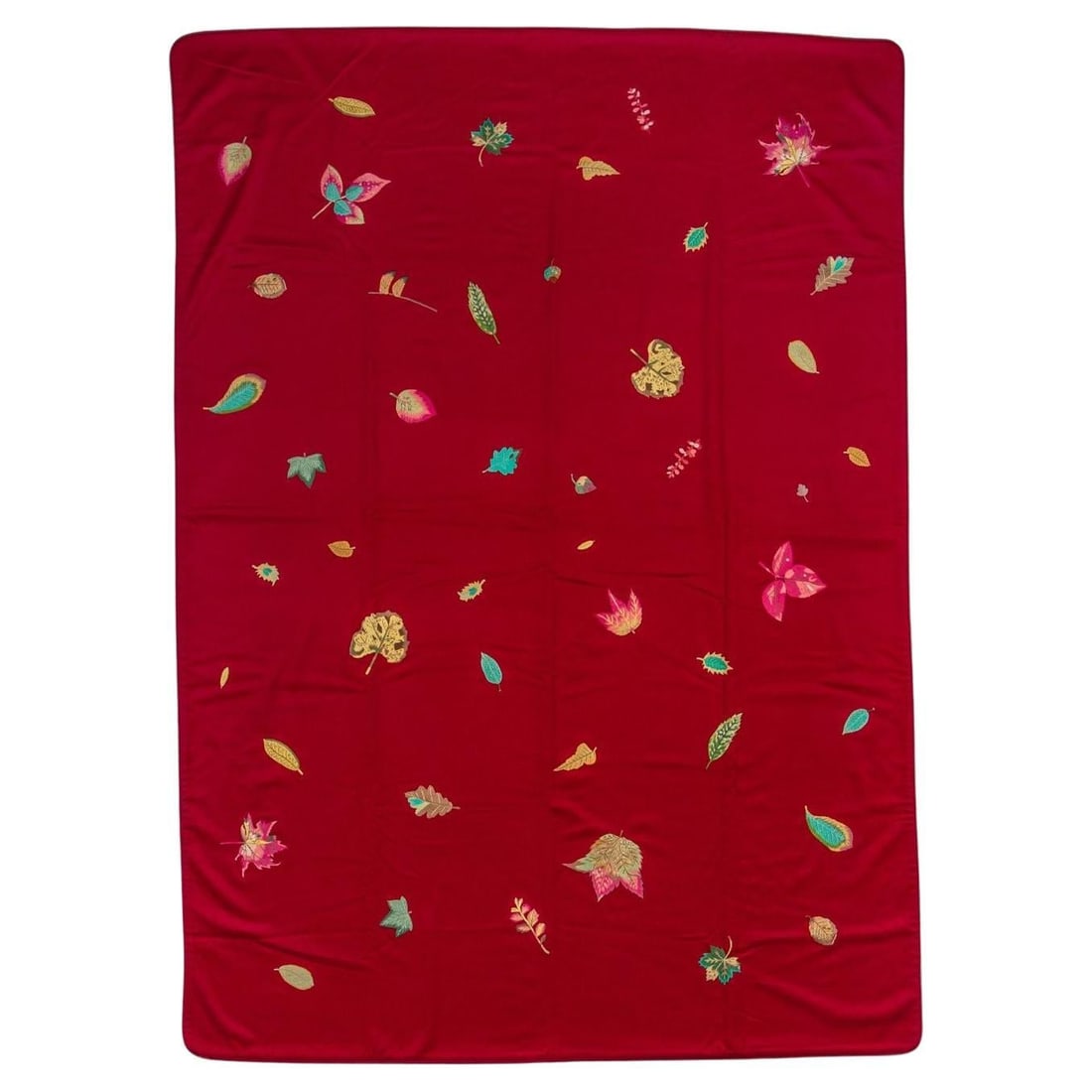 Hermes Burgundy King Blanket with Embroidered Leaves and Flowers (1 of 9)