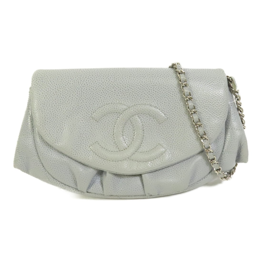 Blue Calfskin Leather Shoulder Bag by CHANEL with Silver Tone Chain: Blue Calfskin Leather Shoulder Bag by CHANEL with Silver Tone Chain This Chanel shoulder bag is crafted from blue calfskin leather and features silver-tone chain hardware. Made in France, it offers a 
