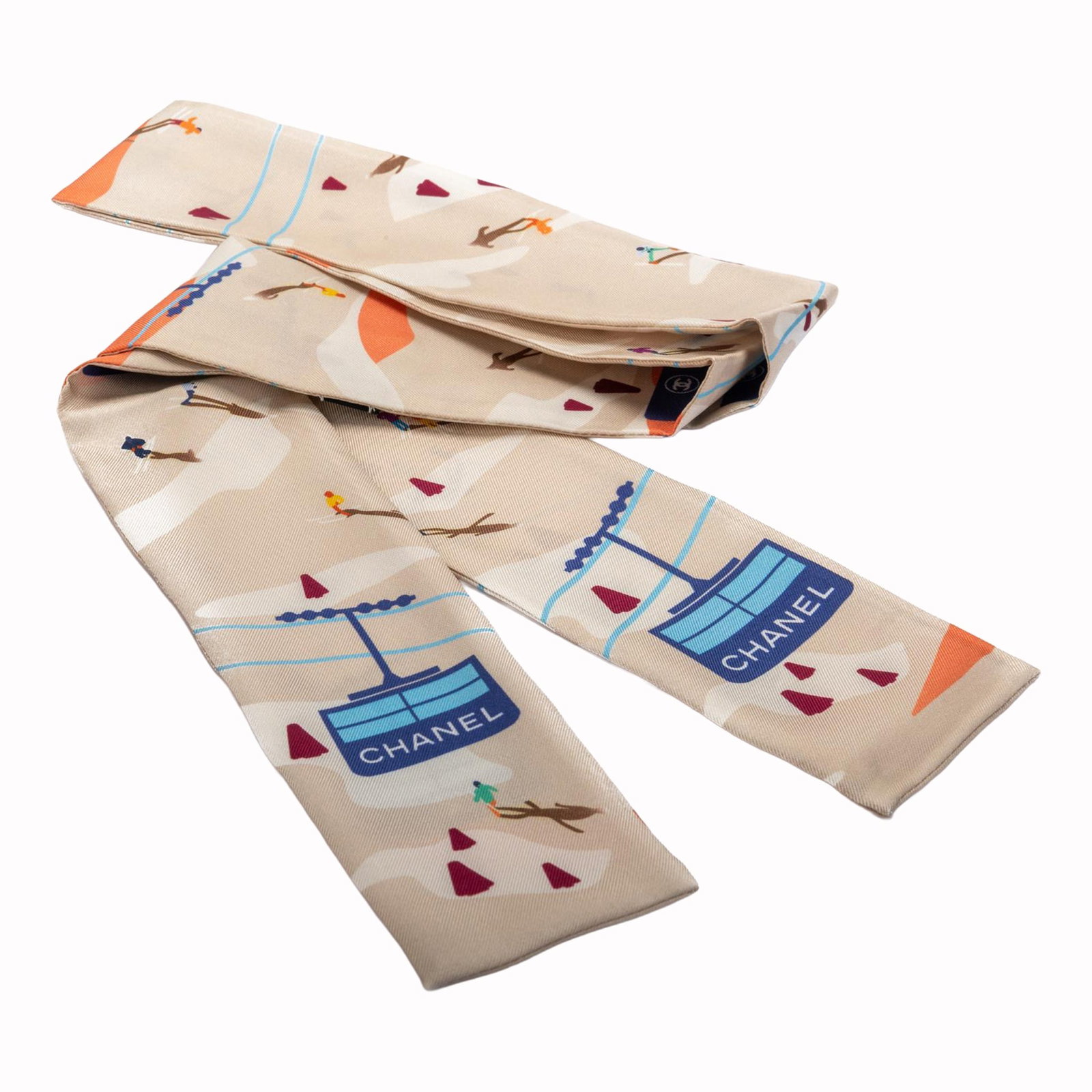 Chanel Coco Neige Silk Twilly Scarf Beige Ski Print (1 of 6)