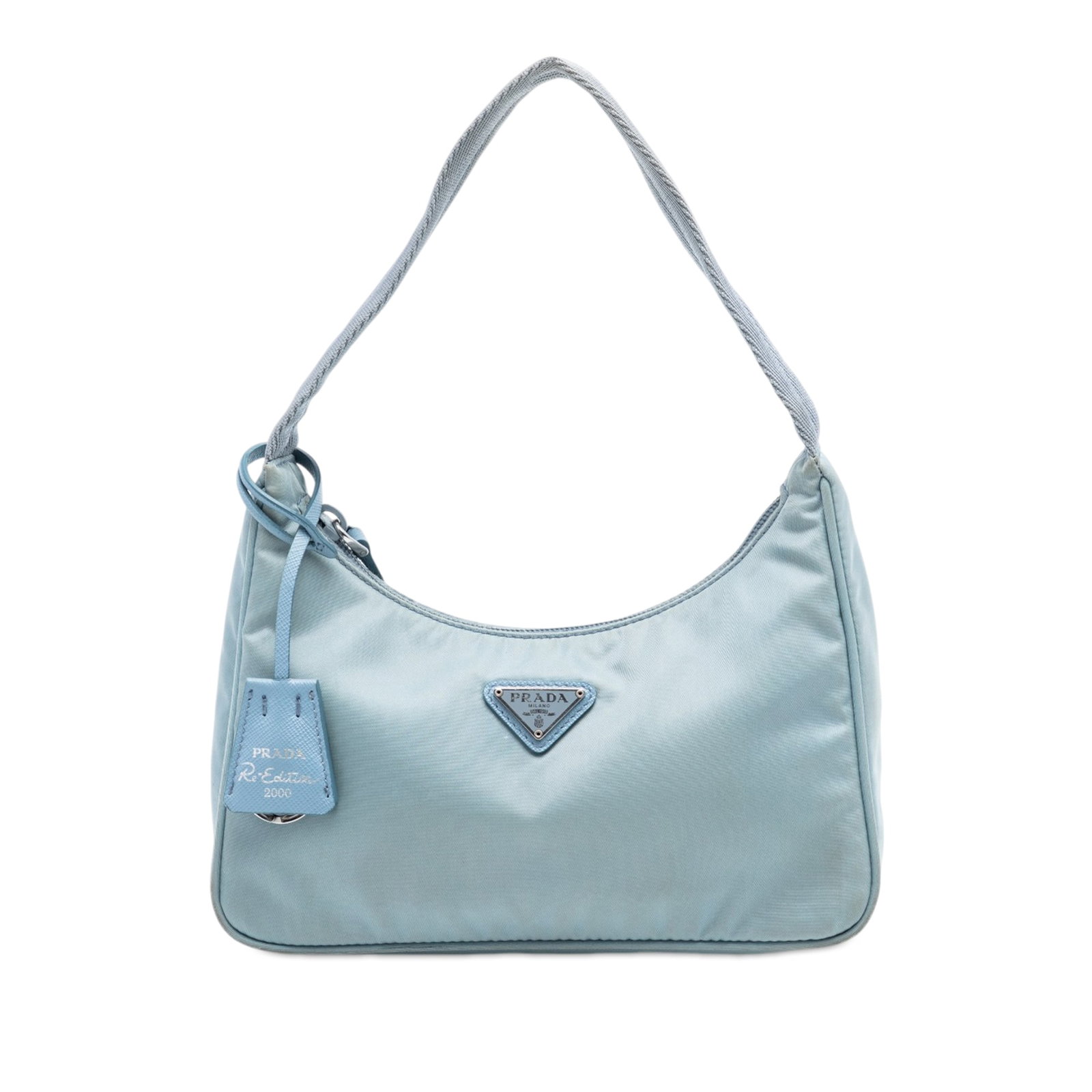 Prada Tessuto Re Edition 2000 Nylon Shoulder Bag Blue: Prada Tessuto Re Edition 2000 Nylon Shoulder Bag Blue Prada Tessuto Re Edition 2000 shoulder bag in blue fabric with a streamlined silhouette, flat shoulder strap, and top zip closure. Made in Italy, 