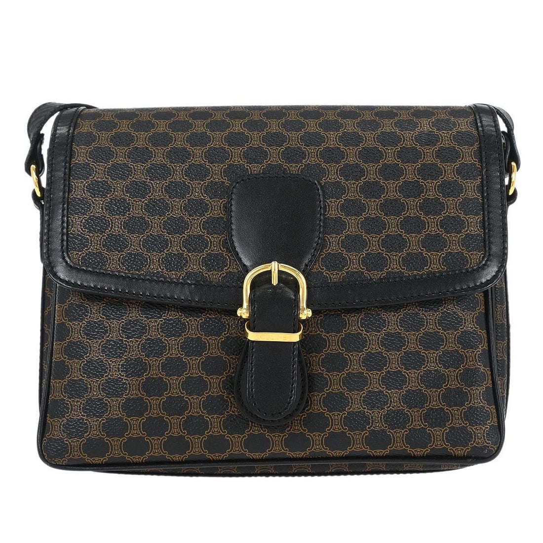 CELINE Macadam Black PVC Leather Shoulder Bag Italy: CELINE Macadam Black PVC Leather Shoulder Bag Italy Celine Macadam shoulder bag in black PVC and leather with logo accents and a shoulder strap. This medium bag features one exterior pocket and one in