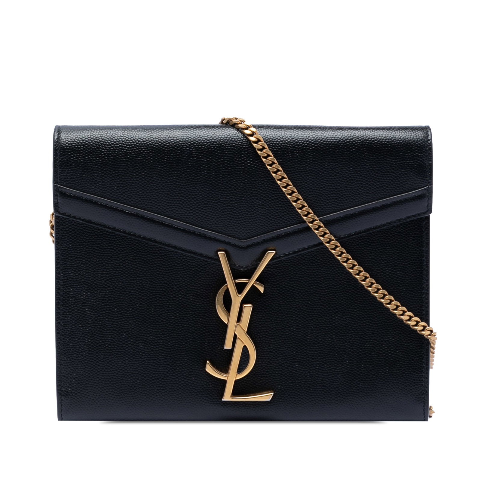 Saint Laurent Cassandra Chain Wallet Black Leather Grain De Poudre (1 of 7)