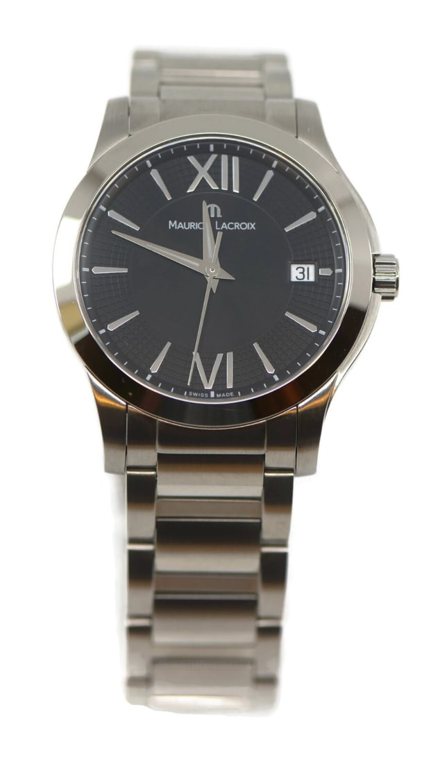 Maurice Lacroix Miros Quartz Stainless Steel Watch MI1066 with Box and Papers: Maurice Lacroix Miros Quartz Stainless Steel Watch MI1066 with Box and Papers Experience timeless elegance with the Maurice Lacroix Miros Stainless Steel Watch. This pre-owned wristwatch features a sl