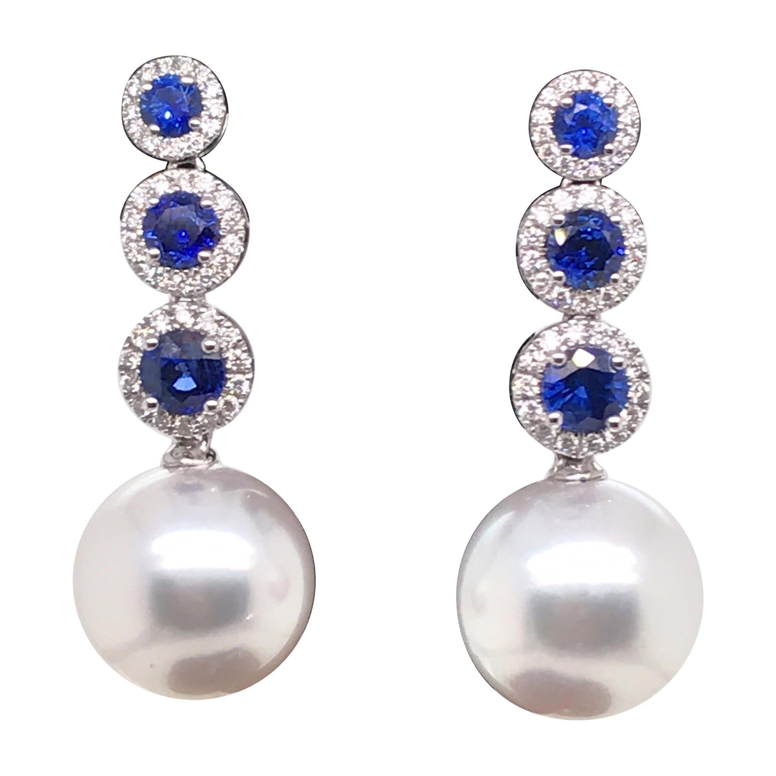 Harbor Diamonds Sapphire Diamond South Sea Pearl Earrings 1.87 Carat 18K White Gold (1 of 8)