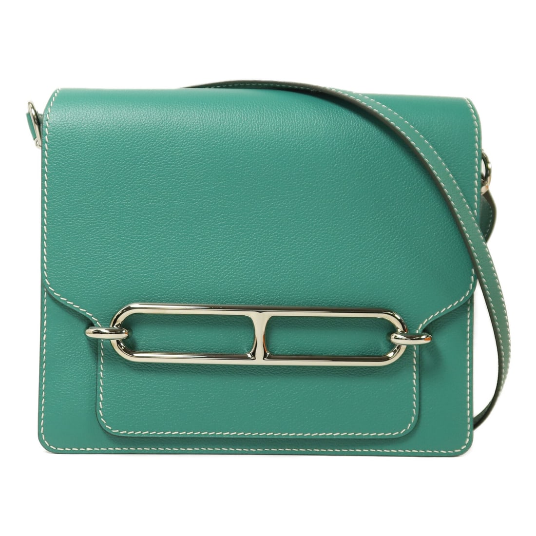 Hermes Roulis 23 Green Evercolor Leather Shoulder Bag with Palladium Hardware: Hermes Roulis 23 Green Evercolor Leather Shoulder Bag with Palladium Hardware This HERMES Roulis 23 shoulder bag is crafted from Evercolor calfskin leather in Vert Verone green. Featuring palladium ha