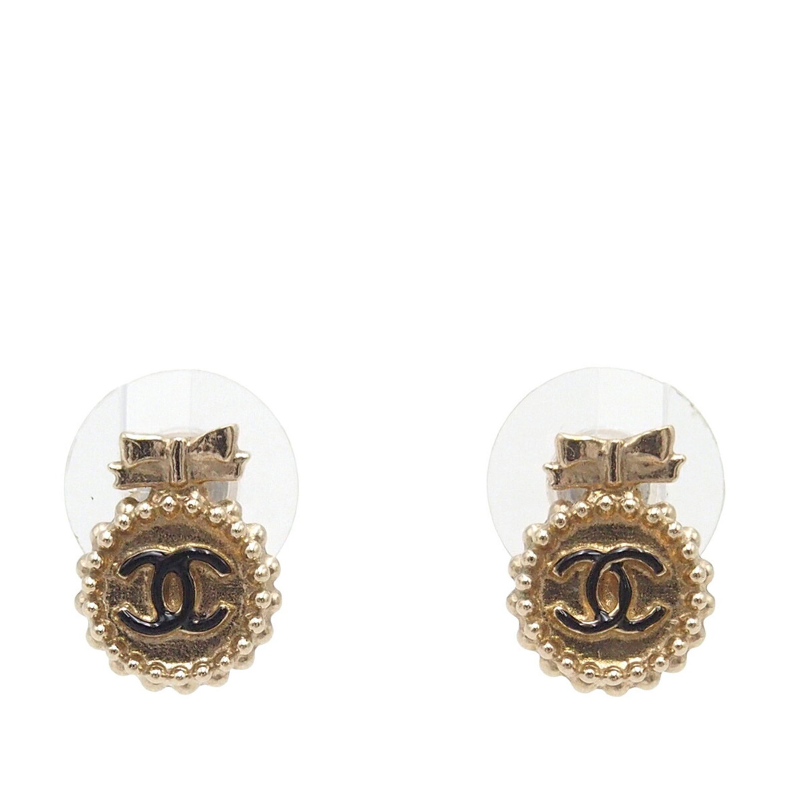 Chanel CC Bow Gold Plated Earrings Bullet Back (1 of 7)