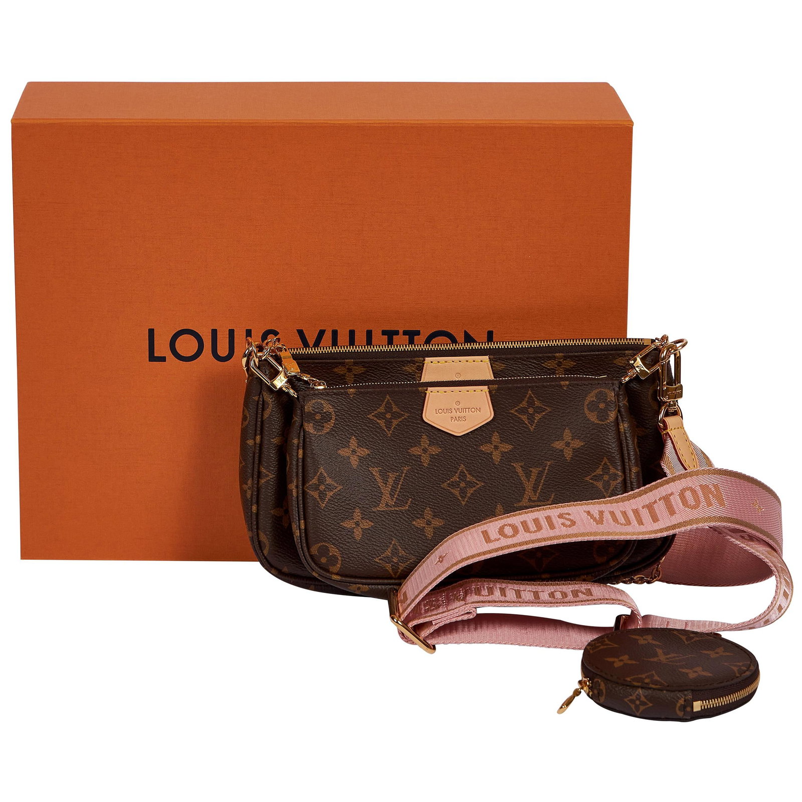 Louis Vuitton Multi Pink Pouchette Bag Coated Canvas New: Louis Vuitton Multi Pink Pouchette Bag Coated Canvas New Introducing the Louis Vuitton Multi Pink Pouchette Bag, a designer piece that perfectly combines style and functionality. This exquisite bag fe