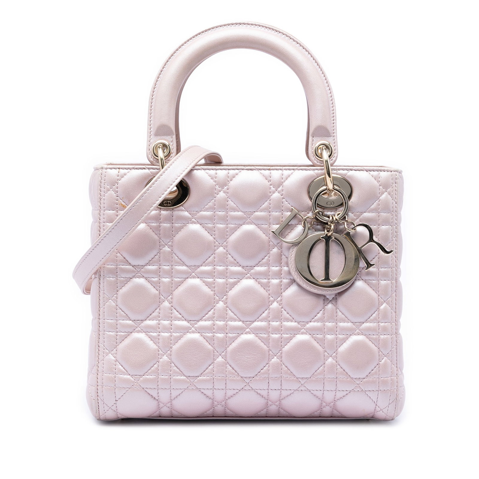 Dior Lady Dior Medium Pink Pearlescent Cannage Lambskin Bag (1 of 6)