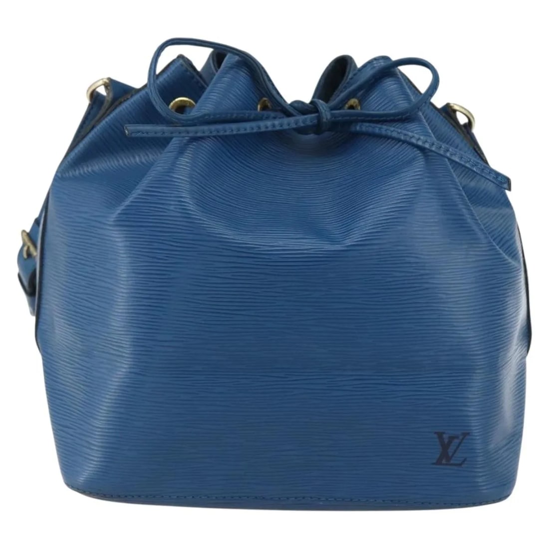 Louis Vuitton Noe Blue Epi Leather Handbag: Louis Vuitton Noe Blue Epi Leather Handbag This Louis Vuitton Noe handbag features durable blue Epi leather and is designed for women. The bag shows signs of use, including rubbing, slight scratches, 