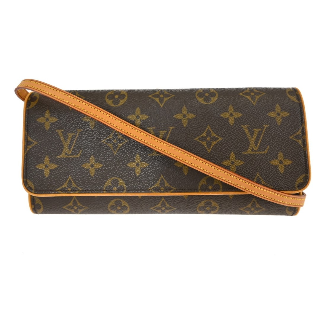 Louis Vuitton Pochette Twin GM Monogram Crossbody Handbag M51852: Louis Vuitton Pochette Twin GM Monogram Crossbody Handbag M51852 Vintage Louis Vuitton Pochette Twin GM crossbody bag in brown Monogram canvas with leather trim and a magnetic snap closure. This women