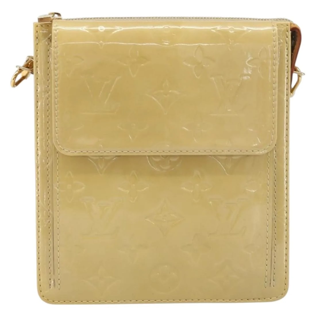 Louis Vuitton Mott Beige Vernis Patent Leather Handbag: Louis Vuitton Mott Beige Vernis Patent Leather Handbag The Louis Vuitton Mott Handbag in monogram Vernis patent leather features a beige finish designed for women. This compact handbag measures 16.5cm