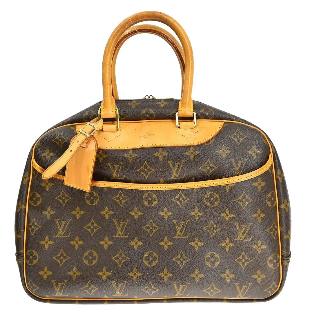 Louis Vuitton Deauville Brown Monogram Canvas Handbag: Louis Vuitton Deauville Brown Monogram Canvas Handbag Louis Vuitton Deauville in brown monogram canvas. This handbag is made in France and is presented in fair condition with visible wear, including s