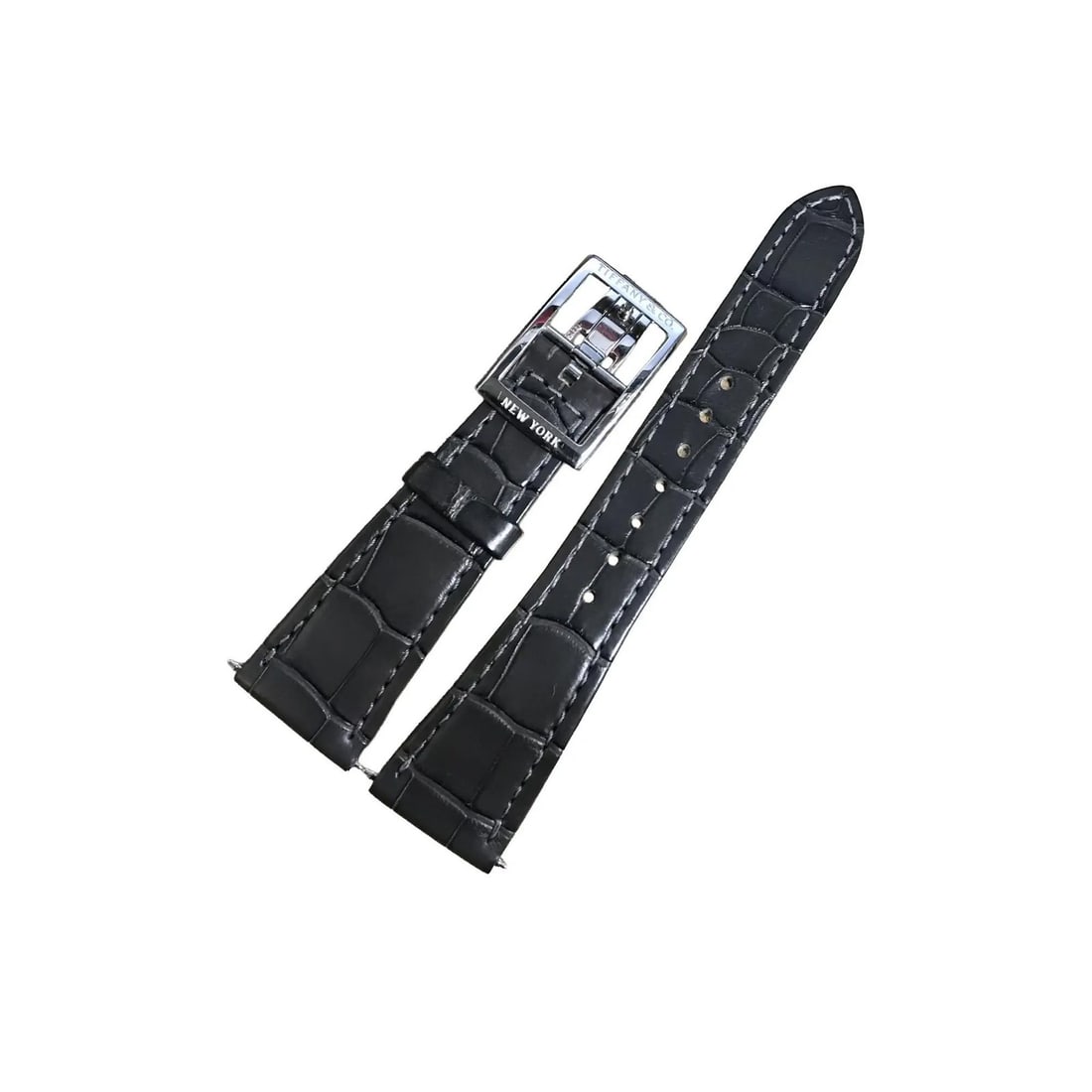 Tiffany & Co. Grey Leather Watch Strap 20mm for Portfolio Model: Tiffany & Co. Grey Leather Watch Strap 20mm for Portfolio Model Elevate your timepiece with this exquisite Tiffany & Co. grey leather strap, designed specifically for its Portfolio watch models. This 