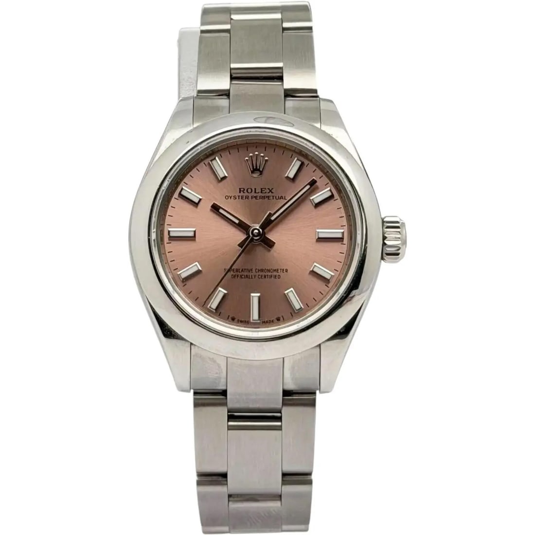 Rolex Oyster Perpetual Automatic Pink Dial 28mm Stainless Steel Ladies Watch 276200: Rolex Oyster Perpetual Automatic Pink Dial 28mm Stainless Steel Ladies Watch 276200 This Rolex Oyster Perpetual Lady's Watch features a 28mm stainless steel case with a polished finish and a smooth fi
