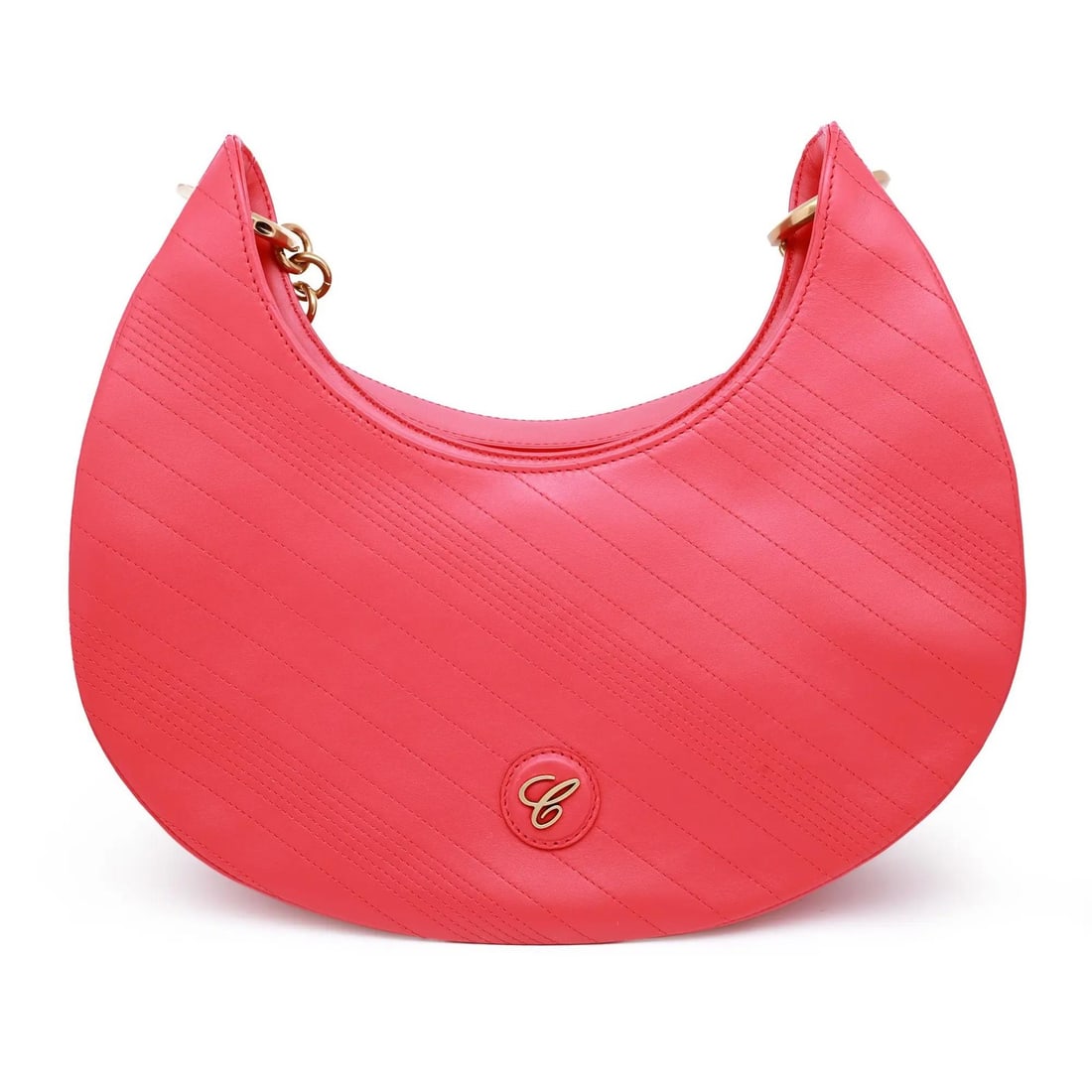 Chopard Happy Sport Red Quilted Leather Hobo Bag 95000-1211: Chopard Happy Sport Red Quilted Leather Hobo Bag 95000-1211 Introducing the Chopard Happy Sport Quilted Leather Hobo Bag in a vibrant red hue. This exquisite handbag is crafted from luxurious quilted 