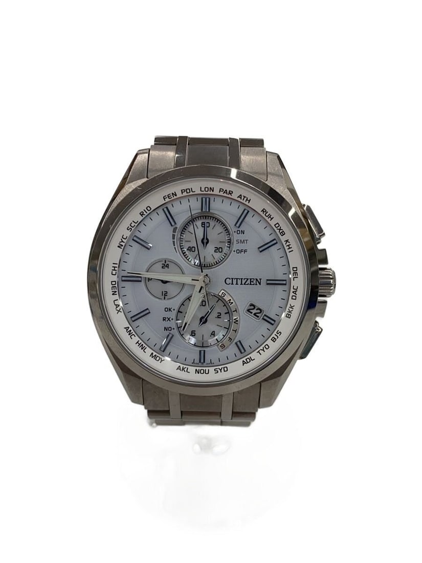 Citizen Attesa White Stainless Steel Wristwatch H804-T018696: Citizen Attesa White Stainless Steel Wristwatch H804-T018696 This CITIZEN ATTESA H804-T018696 men's wristwatch features a stainless steel case and band with a white dial. The watch is pre-owned and gr