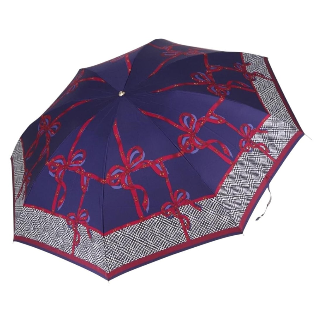 Christian Dior Navy Gold Polyester Folding Umbrella Japan (1 of 13)
