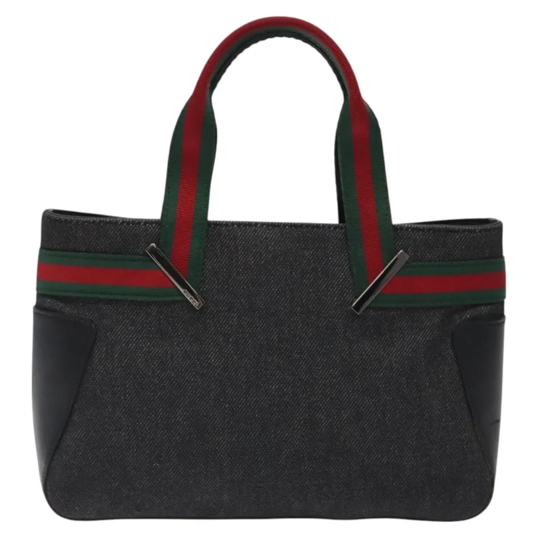 Black Canvas Vintage Tote Bag by Gucci Italy 25cm: Black Canvas Vintage Tote Bag by Gucci Italy 25cm This Gucci vintage tote features a black canvas exterior with leather accents, designed for women. The bag shows signs of use, including some loss of 