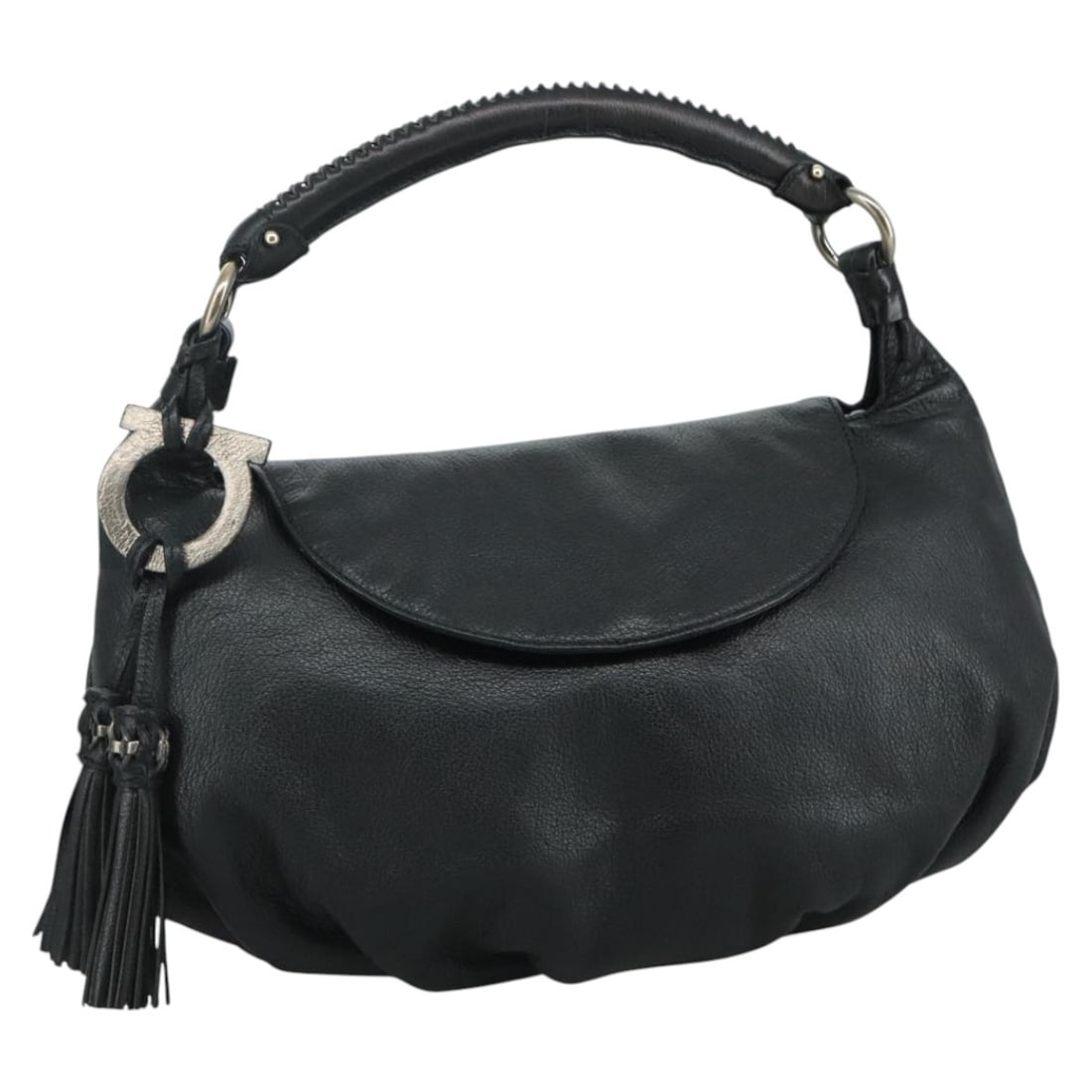 Black Leather Fringe Shoulder Bag by Salvatore Ferragamo Italy (1 of 18)
