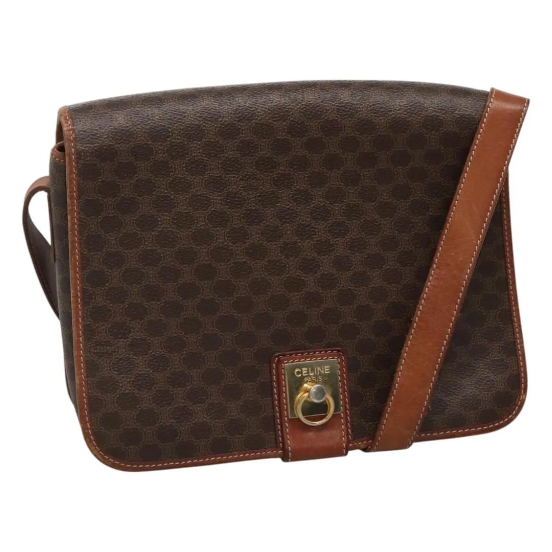 Celine Vintage Macadam shoulder bag canvas leather brown Italy: Celine Vintage Macadam shoulder bag canvas leather brown Italy This Celine Vintage Macadam Shoulder Bag features the iconic brown canvas with leather accents. Designed for unisex use, it is crafted in