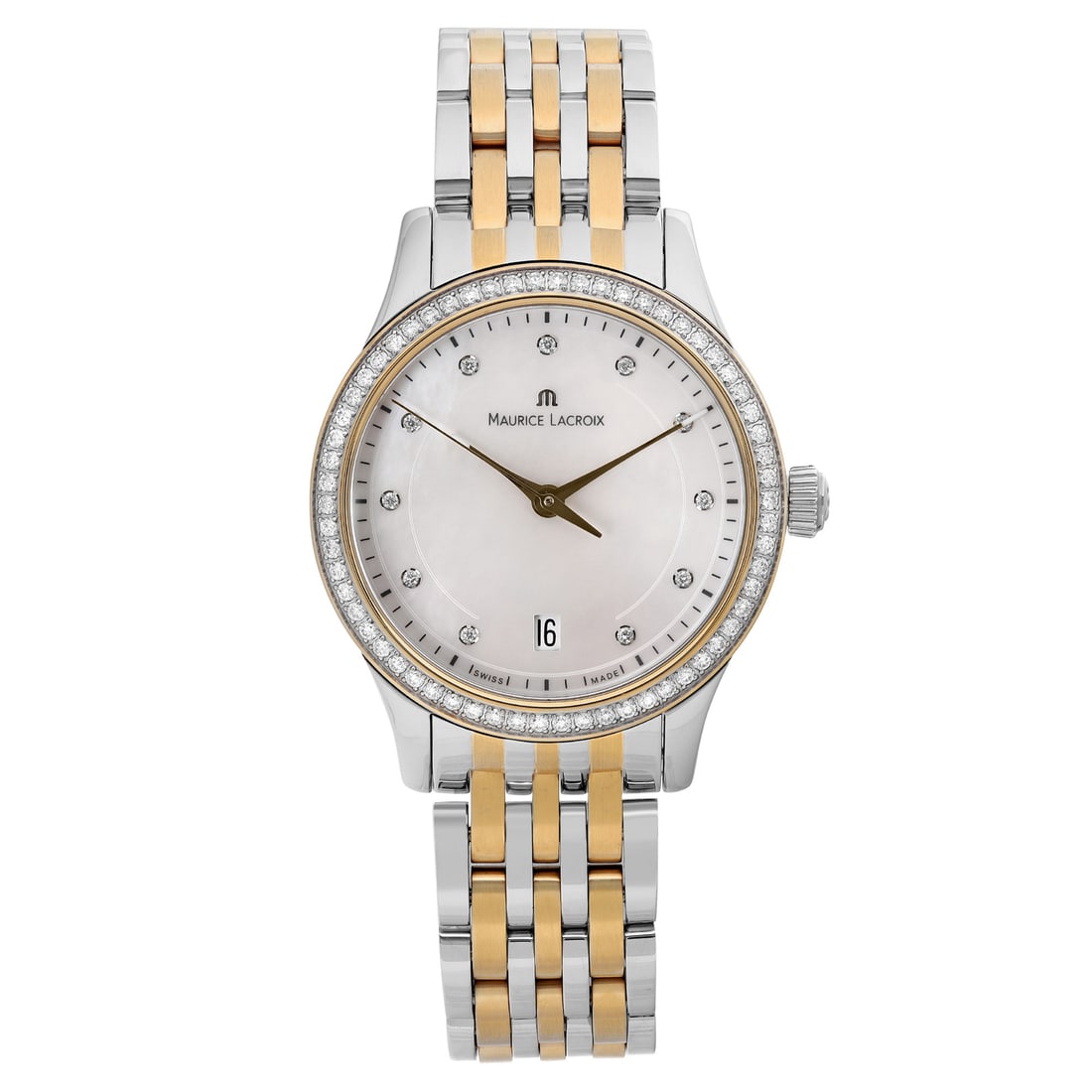 Maurice Lacroix Les Classiques 33mm Diamond Bezel Watch with Box and Papers: Maurice Lacroix Les Classiques 33mm Diamond Bezel Watch with Box and Papers This exquisite Maurice Lacroix Les Classiques Date wristwatch features a 33mm round case made of polished stainless steel. T