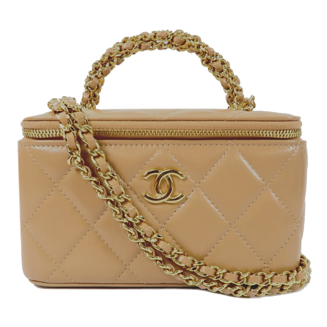 CHANEL Beige Calfskin Vanity Case Chain Shoulder Bag GHW (1 of 15)
