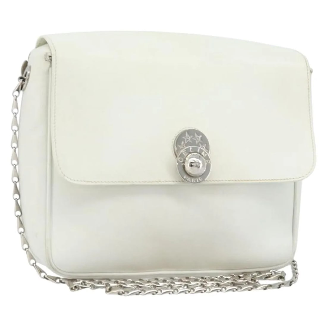 Celine Vintage White Leather Shoulder Bag 22cm Italy: Celine Vintage White Leather Shoulder Bag 22cm Italy Vintage Celine leather bag in white. This piece is made in Italy and shows visible wear consistent with use, including shape loss, rubbing, stains,