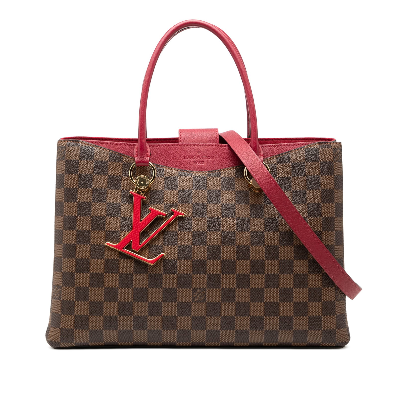 Louis Vuitton Riverside Damier Ebene Brown Handbag: Louis Vuitton Riverside Damier Ebene Brown Handbag Louis Vuitton Riverside in Damier Ebene canvas with leather trim. This handbag features rolled leather handles, a detachable flat leather strap, an o