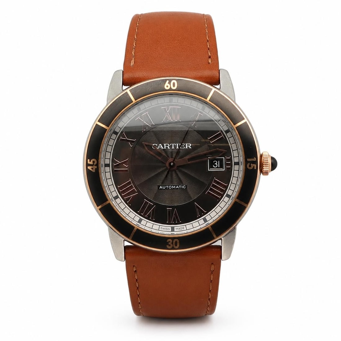 Cartier W2RN0005 Ronde Croisiere 42mm automatic steel wristwatch: Cartier W2RN0005 Ronde Croisiere 42mm automatic steel wristwatch Pre-owned Cartier Ronde Croisiere de Cartier wristwatch with a black dial, Roman numeral indices, and automatic Swiss movement. This me