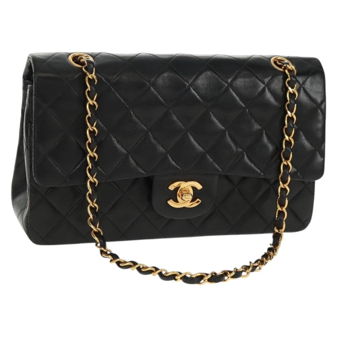 CHANEL Double Flap Shoulder Bag 25 Black Lambskin Gold CC (1 of 18)