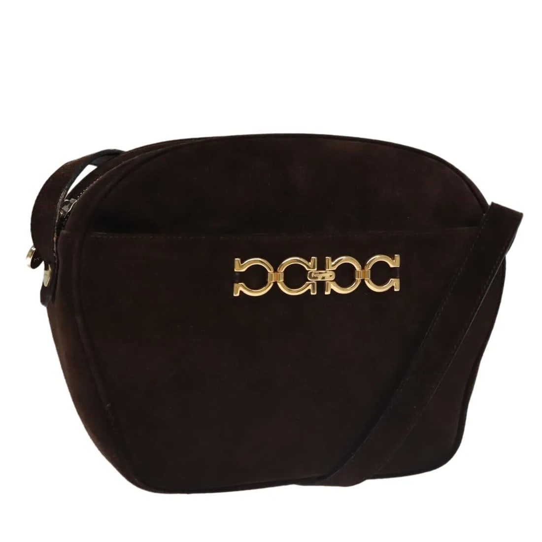 Brown suede shoulder bag Salvatore Ferragamo Gancini: Brown suede shoulder bag Salvatore Ferragamo Gancini This Salvatore Ferragamo Gancini shoulder bag is crafted from brown suede and designed for women. Made in Italy, it features the signature Gancini 