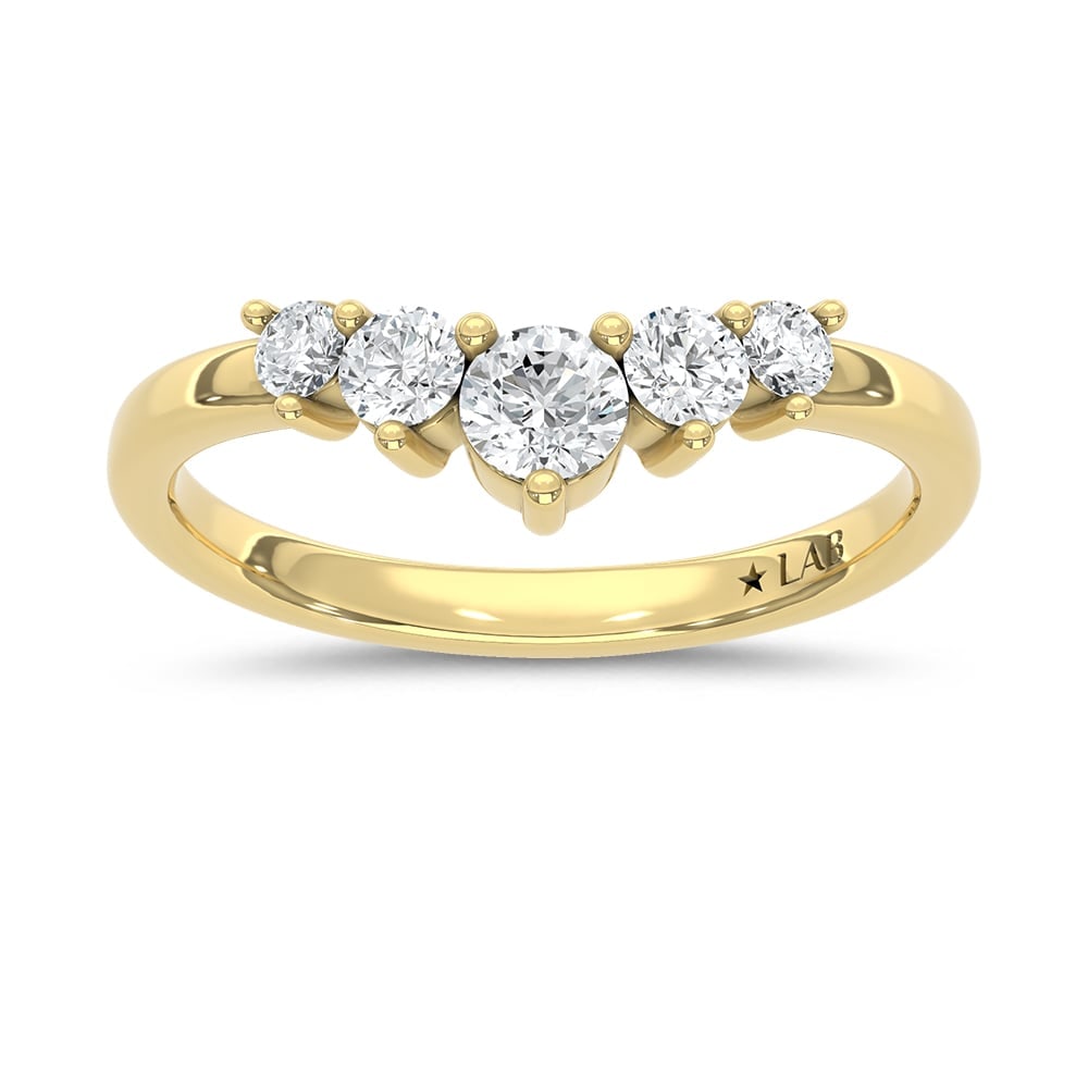 14K Yellow Gold Lab Grown Diamond 1/2 Ct.Tw. Chevron Band: 14K Yellow Gold Lab Grown Diamond 1/2 Ct.Tw. Chevron Band Add a modern twist to your jewelry collection with this 14K Yellow gold chevron band, featuring 1/2 carat total weight of lab-grown diamonds. 